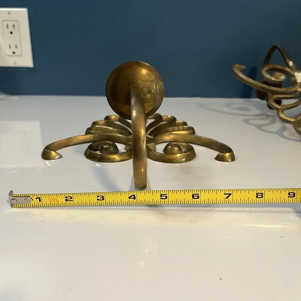 Solid Brass Wall Mounted Sconces Pair Scroll Design 90’s Single Candlestick